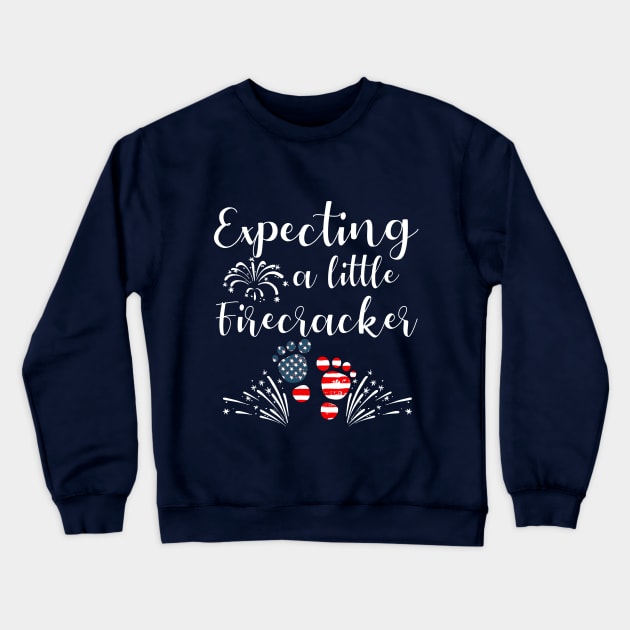 4th Of July Expecting a Little Firecracker Pregnancy Announcement Crewneck Sweatshirt by MarYouLi